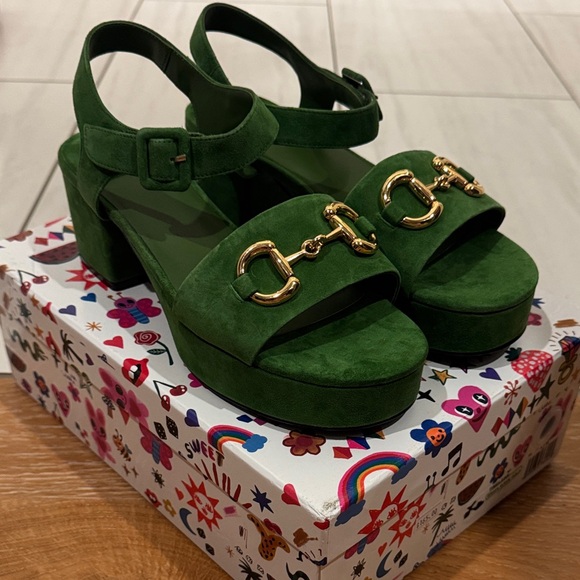 Jeffrey Campbell Shoes - NEW Jeffrey Campbell Timeless Green Suede Platform Sandals with Gold Hardware